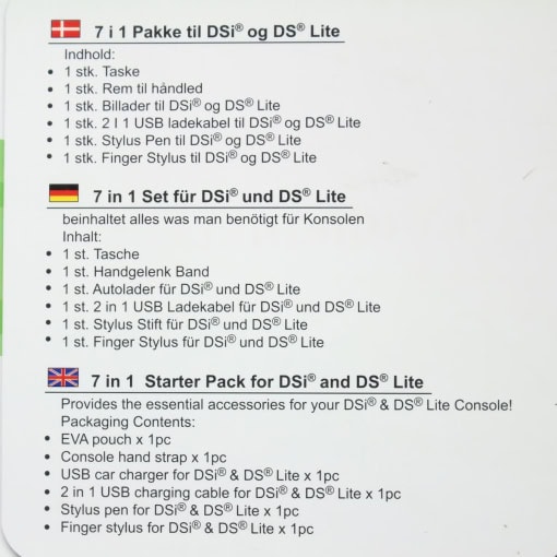 7i1 "X" Pakke til Nintendo DSi og DS Lite (Sort) - Taske, oplader, stylus penne - Image 4