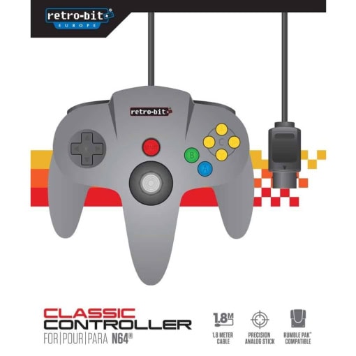 Retro-Bit Nintendo 64 Classic Controller Grå