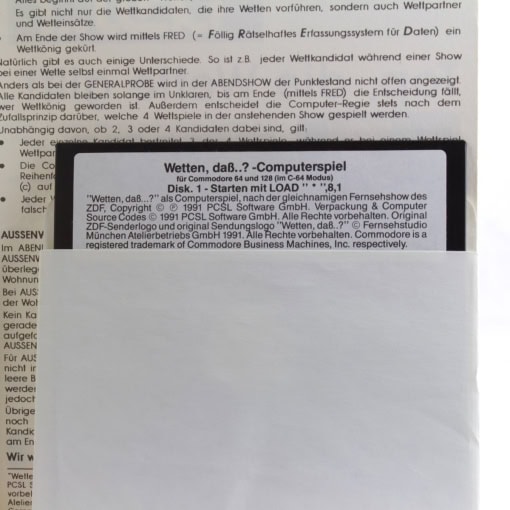 Wetten, dass...? -Computerspiel (Commodore 64, Disk) - Tysk - Image 2