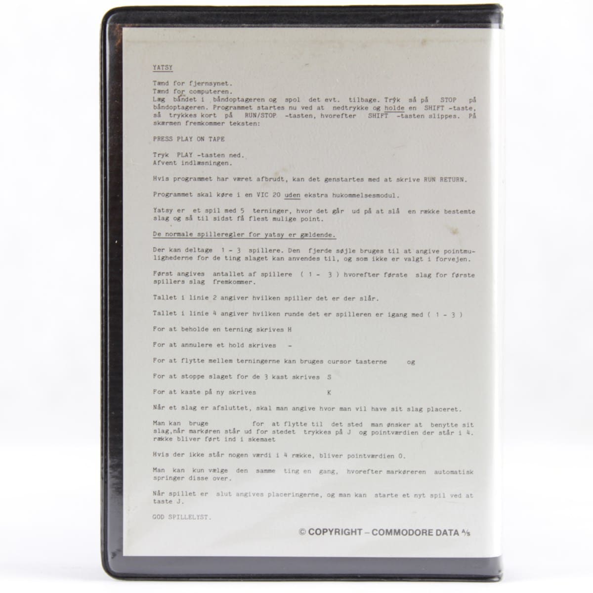 Yatsy (VIC20, Cassette) WTS Retro Køb spillet her