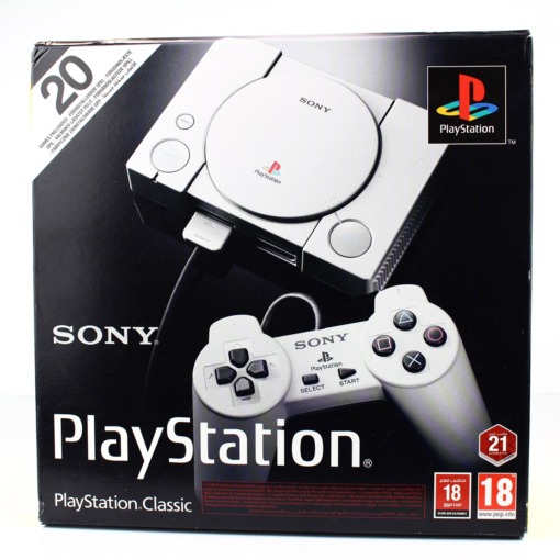 PlayStation Classic konsol med to controller
