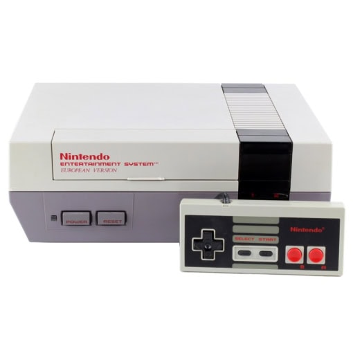 Nintendo NES konsol (SCN) med gamepad og kabler