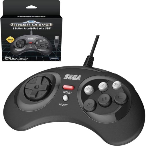 SEGA Mega Drive 8-button Arcade Pad med USB - Sort - Image 2