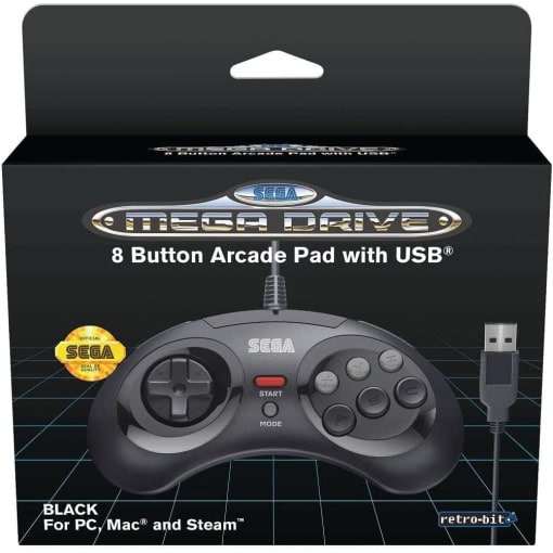 SEGA Mega Drive 8-button Arcade Pad med USB - Sort